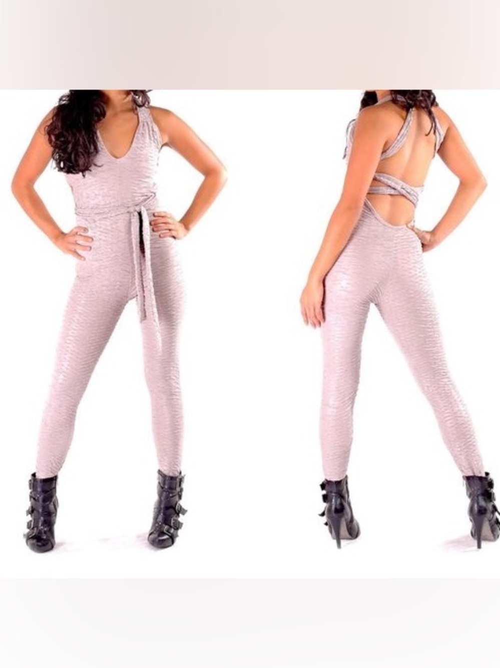 Warrior Within Ruched Silver-Grey Jumpsuit – Small Excellent James Bondgirl vibe